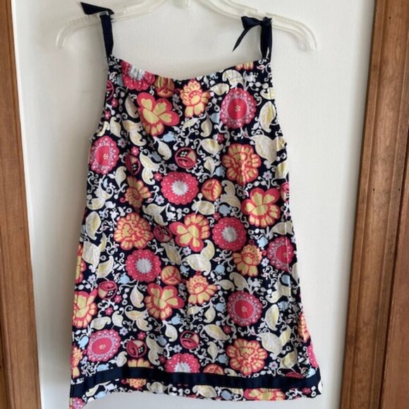 HANNA ANDERSSON Navy Floral Pillowcase Sleeveless Ribbon Dress 120 6-7 - Picture 1 of 12